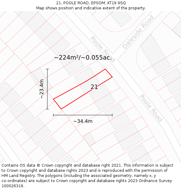 21, POOLE ROAD, EPSOM, KT19 9SQ: Plot and title map