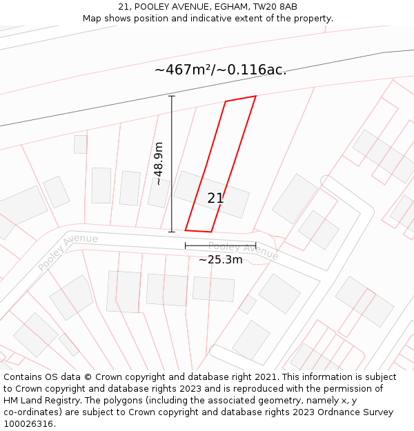 21, POOLEY AVENUE, EGHAM, TW20 8AB: Plot and title map