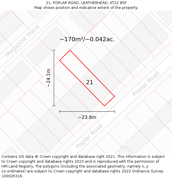 21, POPLAR ROAD, LEATHERHEAD, KT22 8SF: Plot and title map