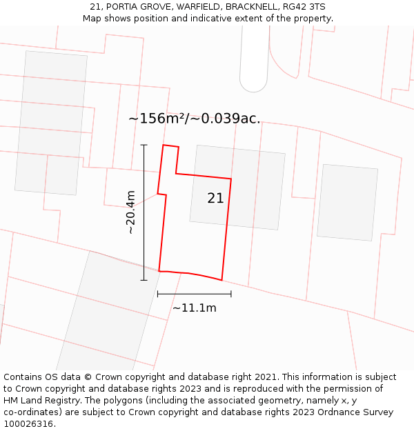 21, PORTIA GROVE, WARFIELD, BRACKNELL, RG42 3TS: Plot and title map