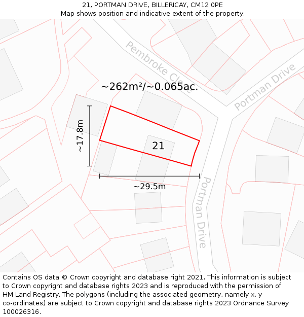 21, PORTMAN DRIVE, BILLERICAY, CM12 0PE: Plot and title map