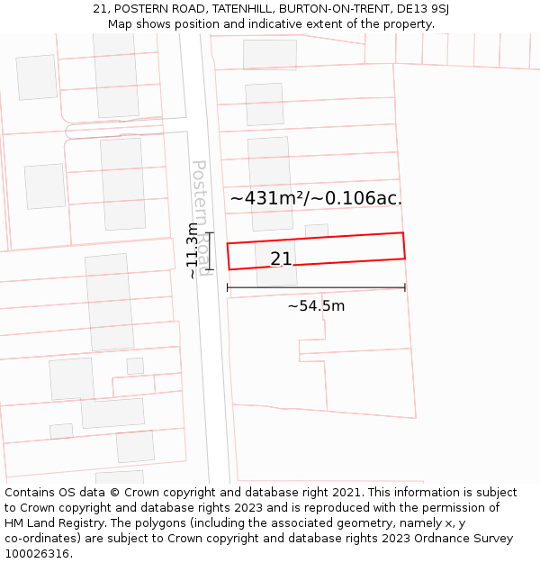 21, POSTERN ROAD, TATENHILL, BURTON-ON-TRENT, DE13 9SJ: Plot and title map