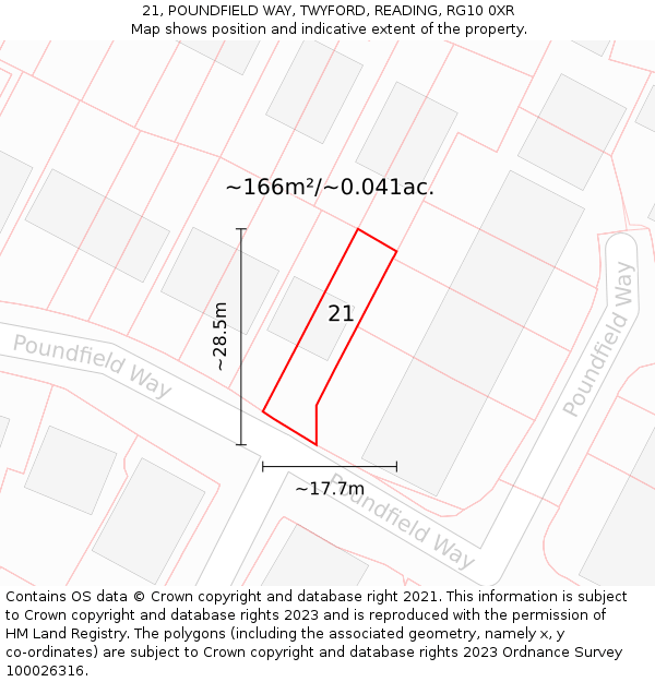 21, POUNDFIELD WAY, TWYFORD, READING, RG10 0XR: Plot and title map