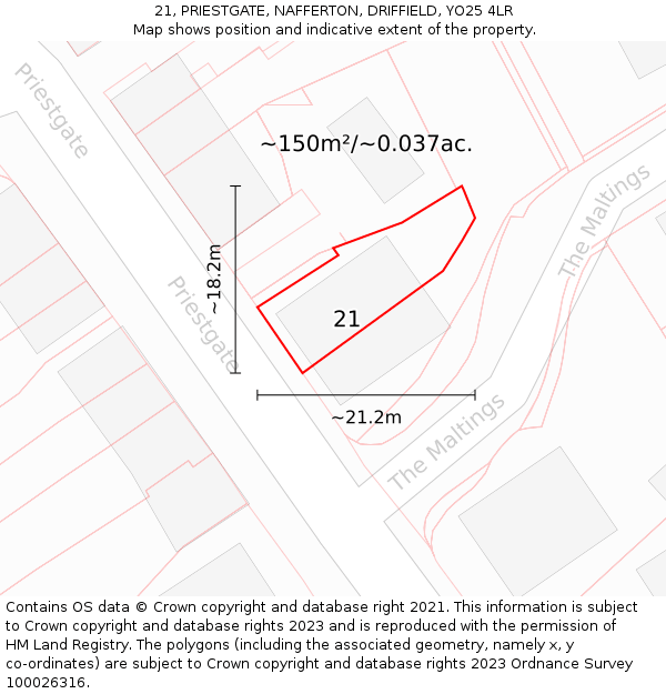 21, PRIESTGATE, NAFFERTON, DRIFFIELD, YO25 4LR: Plot and title map