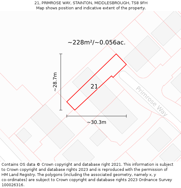 21, PRIMROSE WAY, STAINTON, MIDDLESBROUGH, TS8 9FH: Plot and title map