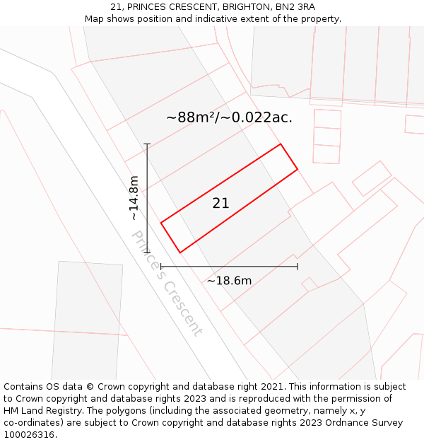 21, PRINCES CRESCENT, BRIGHTON, BN2 3RA: Plot and title map