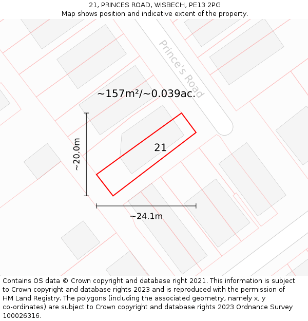 21, PRINCES ROAD, WISBECH, PE13 2PG: Plot and title map