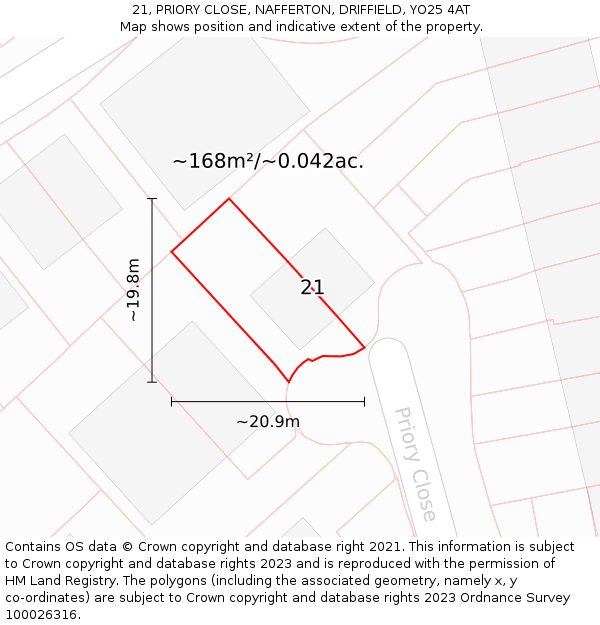 21, PRIORY CLOSE, NAFFERTON, DRIFFIELD, YO25 4AT: Plot and title map