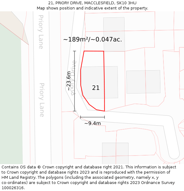 21, PRIORY DRIVE, MACCLESFIELD, SK10 3HU: Plot and title map