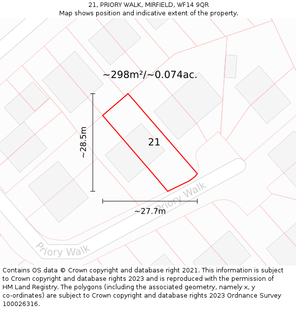 21, PRIORY WALK, MIRFIELD, WF14 9QR: Plot and title map