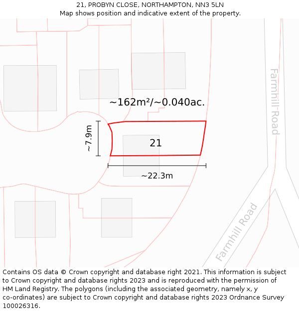 21, PROBYN CLOSE, NORTHAMPTON, NN3 5LN: Plot and title map
