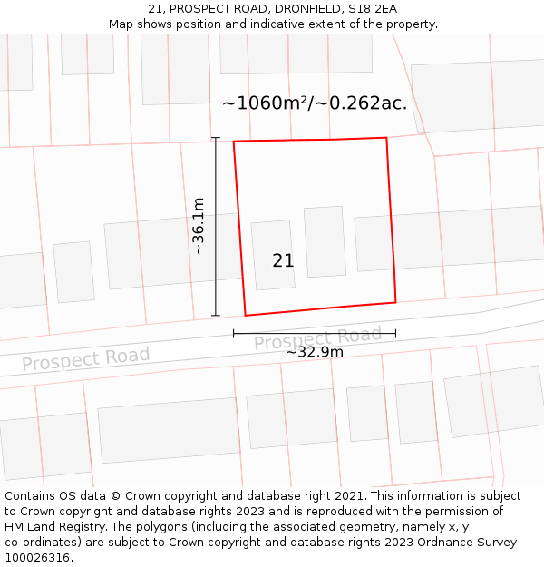 21, PROSPECT ROAD, DRONFIELD, S18 2EA: Plot and title map