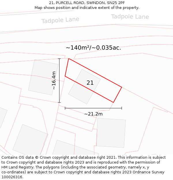 21, PURCELL ROAD, SWINDON, SN25 2PF: Plot and title map