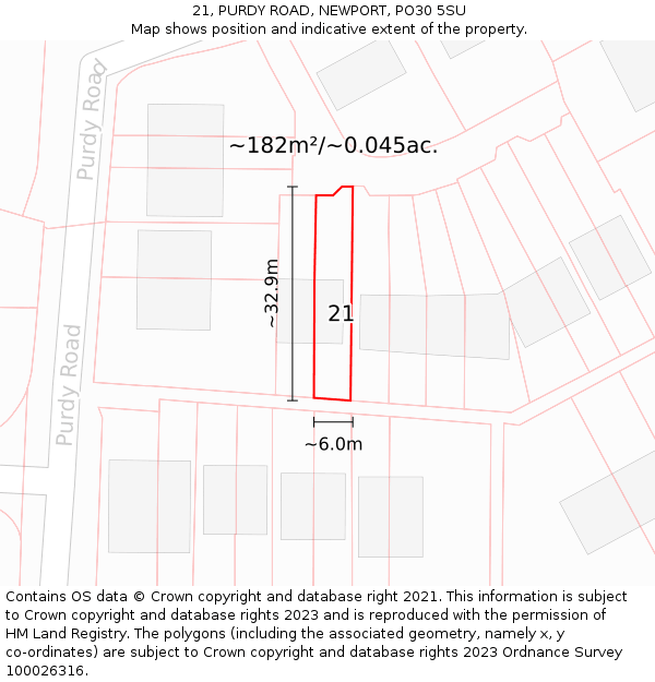 21, PURDY ROAD, NEWPORT, PO30 5SU: Plot and title map