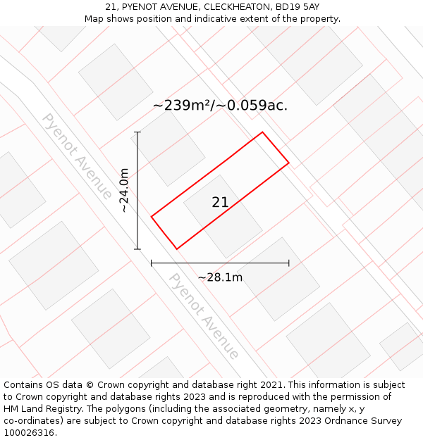 21, PYENOT AVENUE, CLECKHEATON, BD19 5AY: Plot and title map