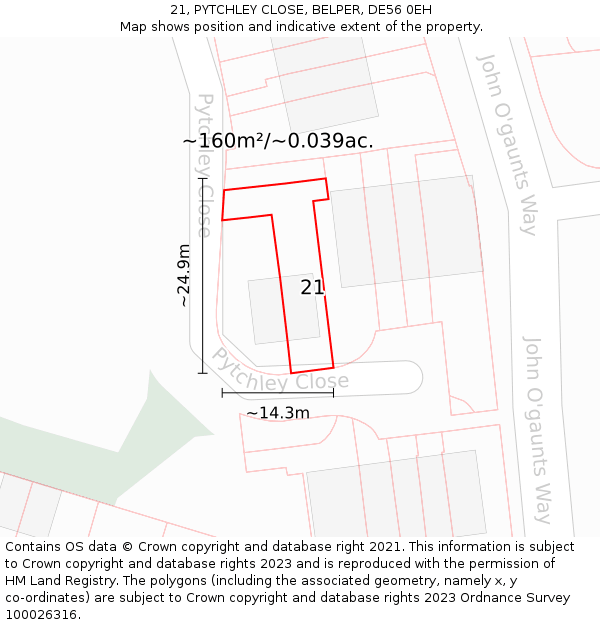 21, PYTCHLEY CLOSE, BELPER, DE56 0EH: Plot and title map