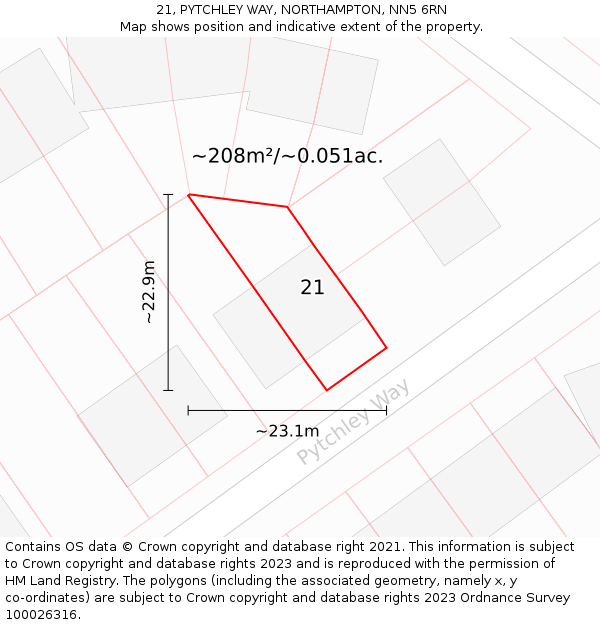 21, PYTCHLEY WAY, NORTHAMPTON, NN5 6RN: Plot and title map