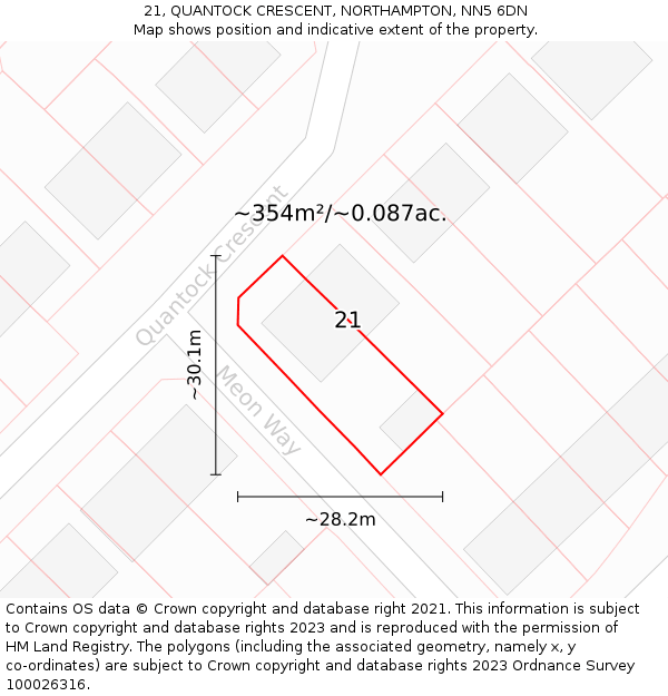 21, QUANTOCK CRESCENT, NORTHAMPTON, NN5 6DN: Plot and title map