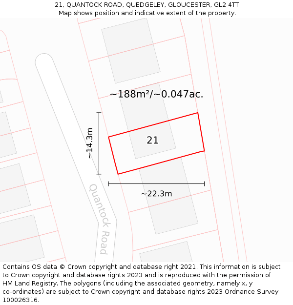 21, QUANTOCK ROAD, QUEDGELEY, GLOUCESTER, GL2 4TT: Plot and title map