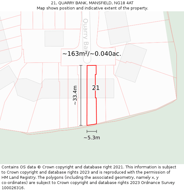 21, QUARRY BANK, MANSFIELD, NG18 4AT: Plot and title map