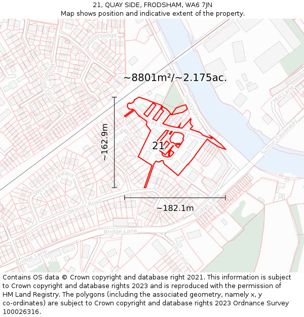 21, QUAY SIDE, FRODSHAM, WA6 7JN: Plot and title map