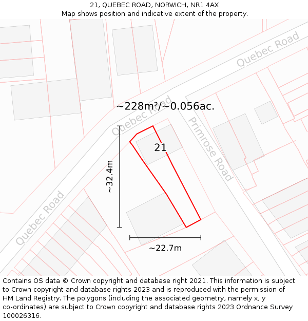 21, QUEBEC ROAD, NORWICH, NR1 4AX: Plot and title map