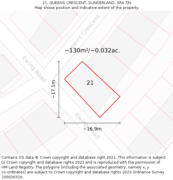 21, QUEENS CRESCENT, SUNDERLAND, SR4 7JN: Plot and title map