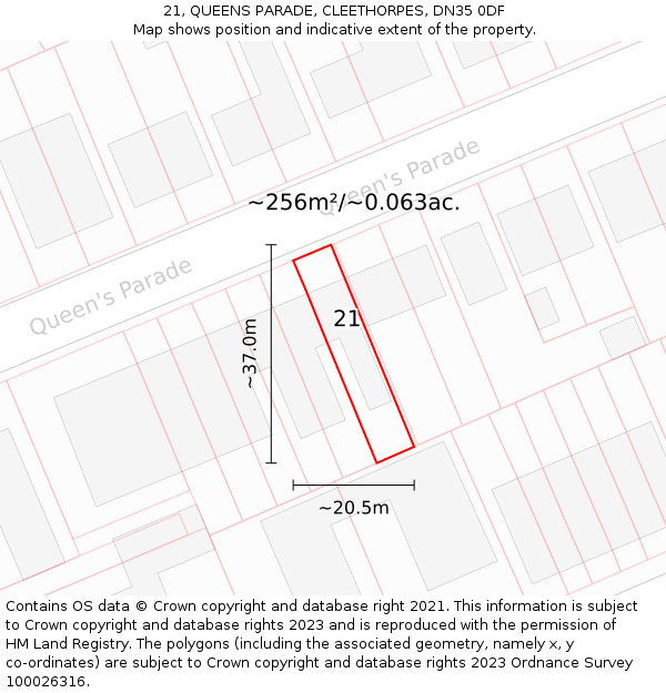 21, QUEENS PARADE, CLEETHORPES, DN35 0DF: Plot and title map