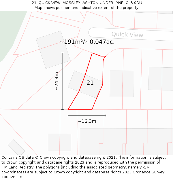 21, QUICK VIEW, MOSSLEY, ASHTON-UNDER-LYNE, OL5 9DU: Plot and title map