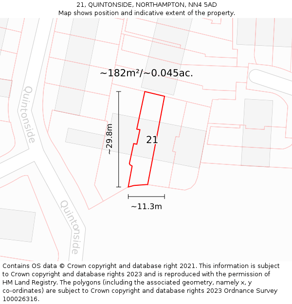 21, QUINTONSIDE, NORTHAMPTON, NN4 5AD: Plot and title map