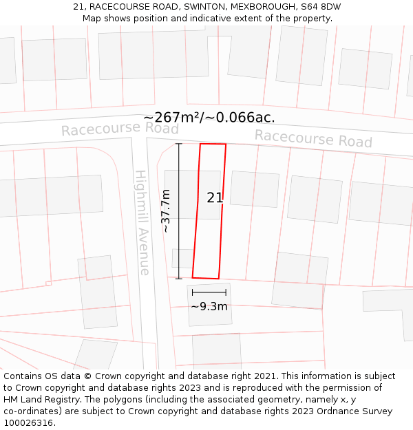 21, RACECOURSE ROAD, SWINTON, MEXBOROUGH, S64 8DW: Plot and title map