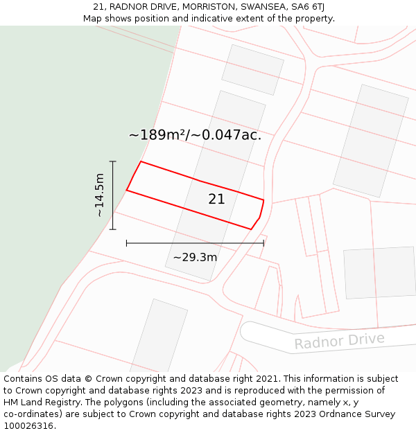 21, RADNOR DRIVE, MORRISTON, SWANSEA, SA6 6TJ: Plot and title map