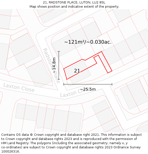 21, RADSTONE PLACE, LUTON, LU2 8SL: Plot and title map