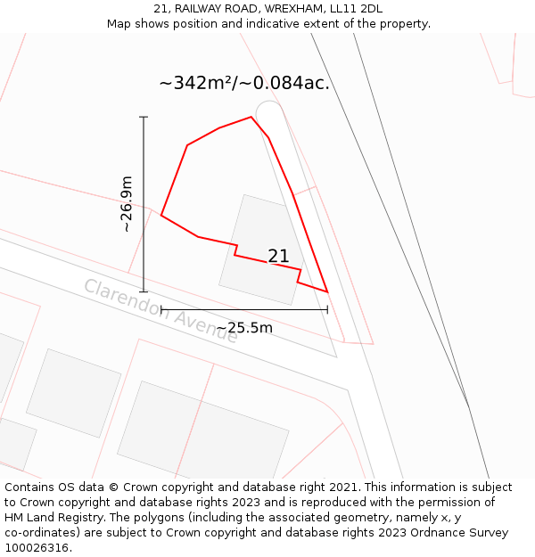 21, RAILWAY ROAD, WREXHAM, LL11 2DL: Plot and title map