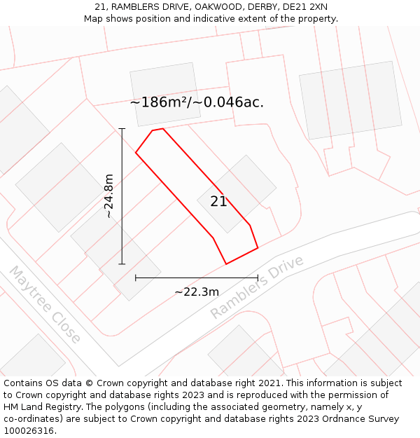 21, RAMBLERS DRIVE, OAKWOOD, DERBY, DE21 2XN: Plot and title map