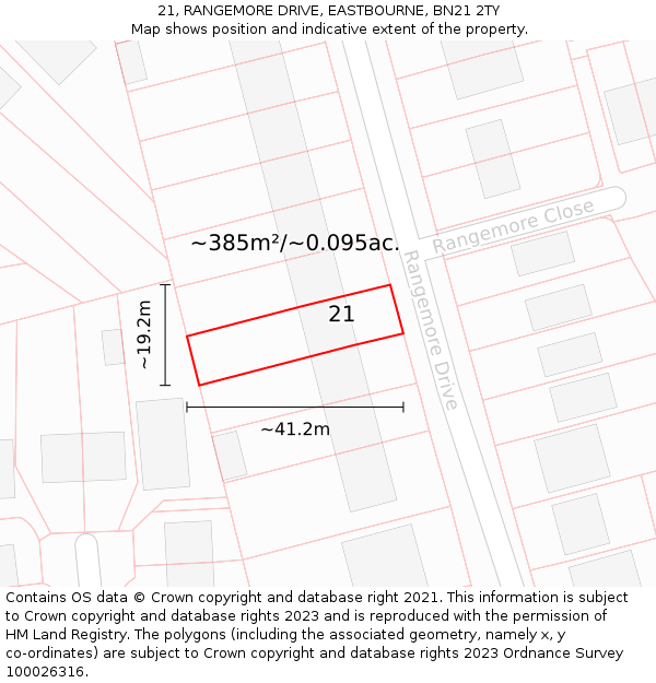 21, RANGEMORE DRIVE, EASTBOURNE, BN21 2TY: Plot and title map