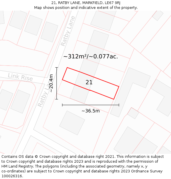 21, RATBY LANE, MARKFIELD, LE67 9RJ: Plot and title map