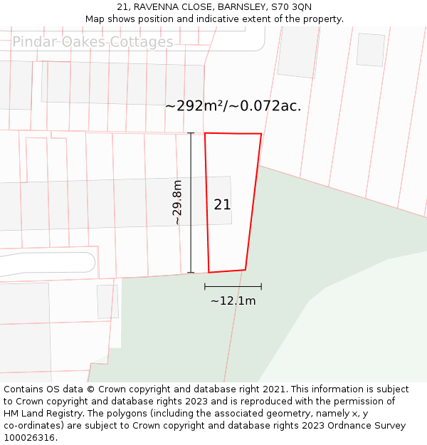 21, RAVENNA CLOSE, BARNSLEY, S70 3QN: Plot and title map