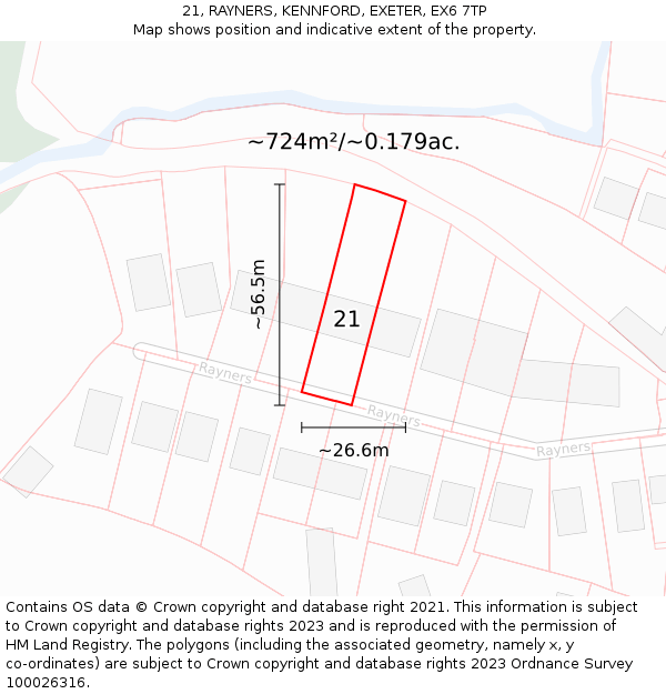 21, RAYNERS, KENNFORD, EXETER, EX6 7TP: Plot and title map
