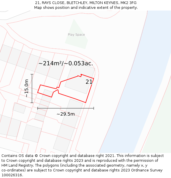 21, RAYS CLOSE, BLETCHLEY, MILTON KEYNES, MK2 3FG: Plot and title map