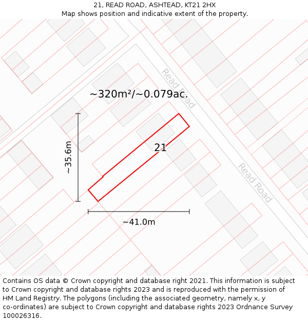 21, READ ROAD, ASHTEAD, KT21 2HX: Plot and title map