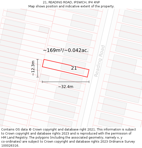 21, READING ROAD, IPSWICH, IP4 4NP: Plot and title map