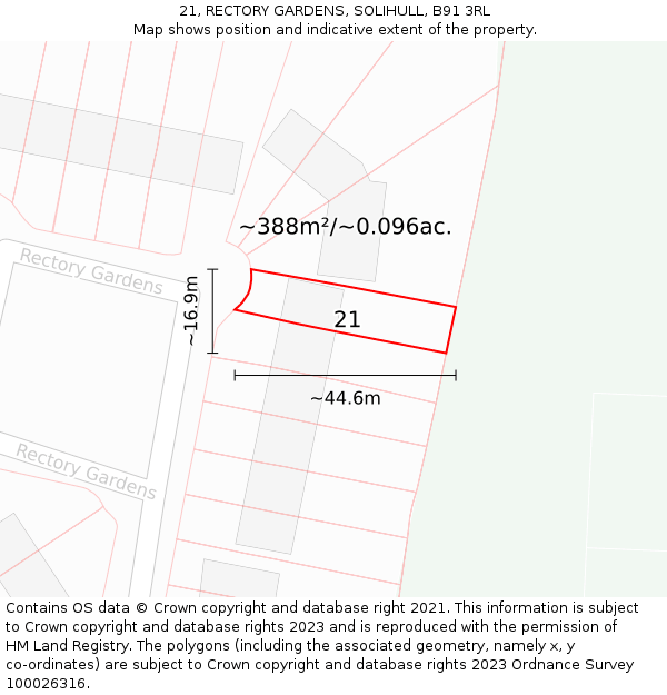 21, RECTORY GARDENS, SOLIHULL, B91 3RL: Plot and title map