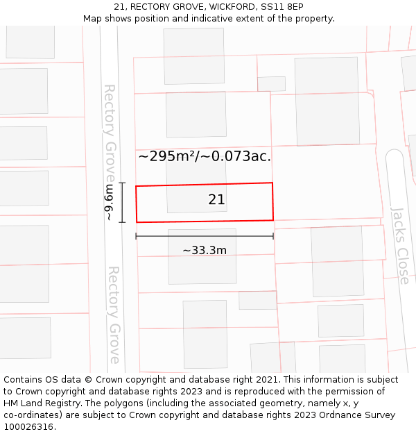 21, RECTORY GROVE, WICKFORD, SS11 8EP: Plot and title map