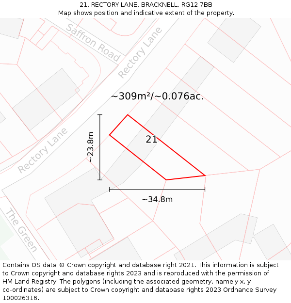 21, RECTORY LANE, BRACKNELL, RG12 7BB: Plot and title map