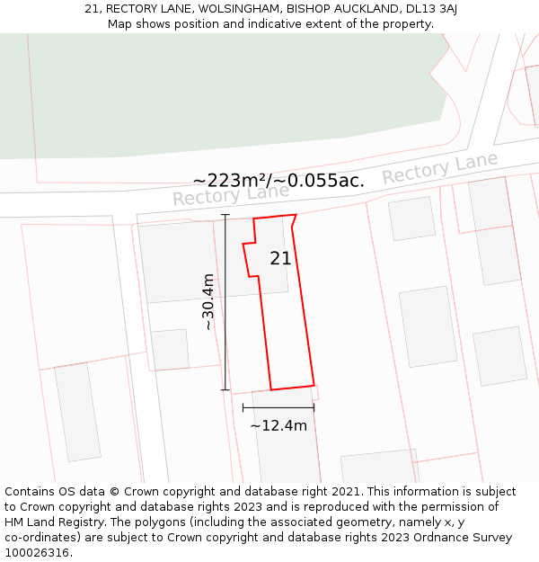 21, RECTORY LANE, WOLSINGHAM, BISHOP AUCKLAND, DL13 3AJ: Plot and title map