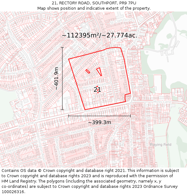 21, RECTORY ROAD, SOUTHPORT, PR9 7PU: Plot and title map