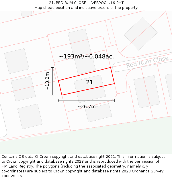 21, RED RUM CLOSE, LIVERPOOL, L9 9HT: Plot and title map