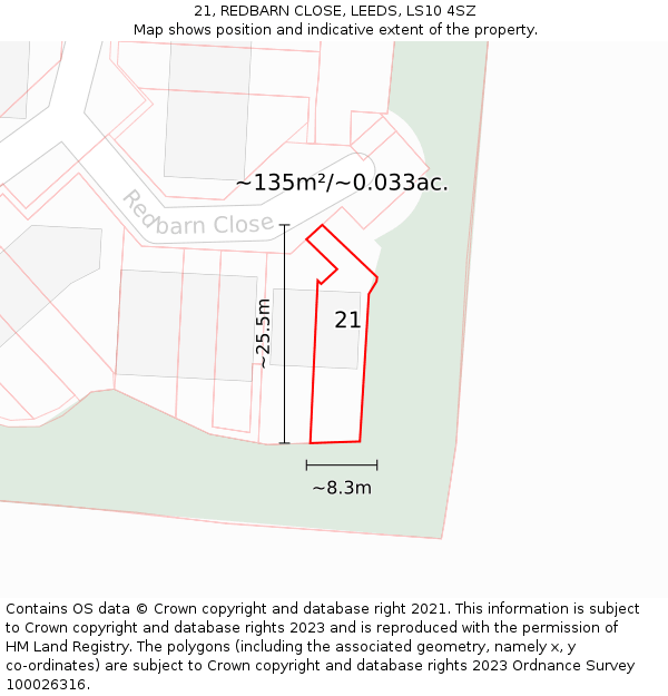 21, REDBARN CLOSE, LEEDS, LS10 4SZ: Plot and title map