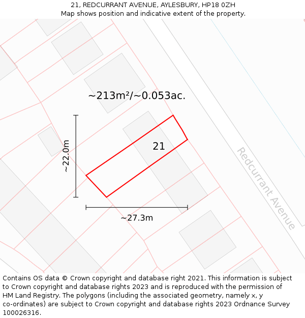 21, REDCURRANT AVENUE, AYLESBURY, HP18 0ZH: Plot and title map